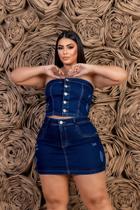Conjunto Shorts Ou Saia Com Cropped Feminino Plus Size Jeans Conjunto Shorts Ou Saia Com Cropped Feminino Plus Size Jeans