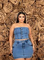 Conjunto Shorts Ou Saia Com Cropped Feminino Plus Size Jeans