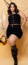 Conjunto Shorts Ou Saia Com Cropped Feminino Plus Size Jeans