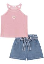 Conjunto Shorts Regata Rosa Menina Kukiê Conjunto Shorts Regata Rosa Menina Kukiê