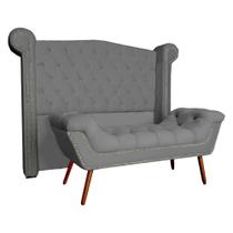 Conjunto Sienna Cabeceira e Recamier Casal 140 Cm Suede Cinza - LM DECOR Conjunto Sienna Cabeceira e Recamier Casal 140 Cm Suede Cinza - LM DECOR