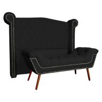 Conjunto Sienna Cabeceira e Recamier Casal 140 Cm Suede Preto - LM DECOR