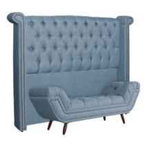 Conjunto Sienna Cabeceira e Recamier King 195 Cm Linho Azul - LM DECOR