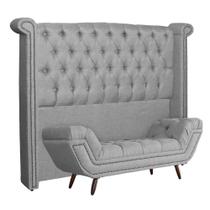 Conjunto Sienna Cabeceira e Recamier King 195 Cm Linho Cinza - LM DECOR