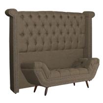 Conjunto Sienna Cabeceira e Recamier King 195 Cm Linho Marrom - LM DECOR