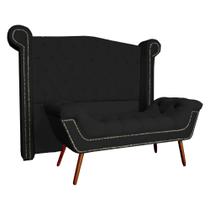 Conjunto Sienna Cabeceira e Recamier Solteiro 90 Cm Suede Preto - LM DECOR