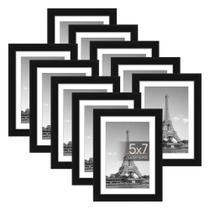 Conjunto simples de 10 porta-retratos pretos 5x7 com tapete 4x6