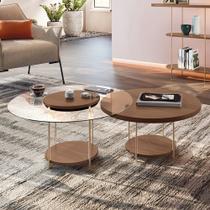 Conjunto Sky 2 Mesas Centro Tampo MDF/Vidro com Pés em Aço Castanho G26 - Hb Móveis