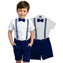 Conjunto Social Azul Marinho com camisa branca manga curta - Mauricinho