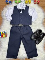 Conjunto Social Bebê Calça Colete Azul Escuro e Camisa Branca - 5 Peças Conjunto Social Bebê Calça Colete Azul Escuro e Camisa Branca - 5 Peças