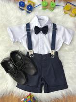 Conjunto Social Bebê Short Suspensor Azul Escuro e Camisa Branca Conjunto Social Bebê Short Suspensor Azul Escuro e Camisa Branca