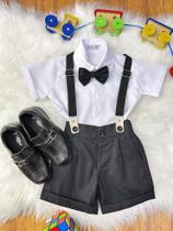 Conjunto Social Bebê Short Suspensor Preto e Camisa Branca
