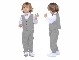 Conjunto Social Branco cinza Festa / Batizado Menino Colete Gravata Conjunto Social Branco cinza Festa / Batizado Menino Colete Gravata