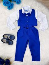 Conjunto Social Camisa Branca Colete Calça Grav. Azul Royal Super luxo festa 3519AY