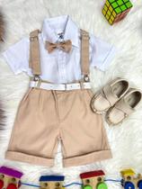 Conjunto Social Camisa Branca e Short Susp. Gravata Caqui (0227CK)