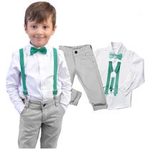 Conjunto Social Cinza Manga Longa Calça Casamento Pajem Bebê