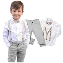 Conjunto Social Cinza Manga Longa Calça Casamento Pajem Bebê