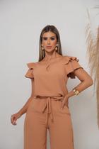 Conjunto social feminino elegante calca pantalona e blusa duna