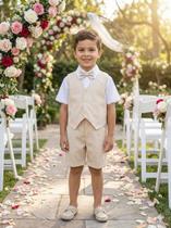 Conjunto Social Infantil Bege com Colete Palha para Menino