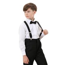Conjunto Social Infantil Calça + Camisa Manga Longa + Gravata e Suspensório