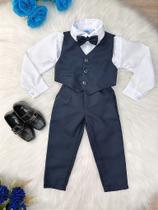Conjunto Social Infantil Camisa Branca, Colete e Calça com Gravata Azul Marinho
