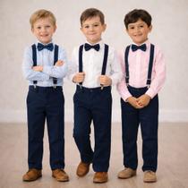 Conjunto Social Infantil Camisa Calça Suspensório Menino