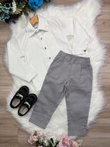 Conjunto Social Infantil Camisa Off White e Calça Sarja Caqui para Menino Conjunto Social Infantil Camisa Off White e Calça Sarja Caqui para Menino