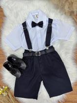 Conjunto Social Infantil Camisa Suspensório Gravata e Short Preto Conjunto Social Infantil Camisa Suspensório Gravata e Short Preto