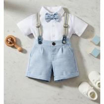 Conjunto Social Infantil Curto Suspensório E Gravata Borboleta Azul Tamanho:Tamanho 3 Conjunto Social Infantil Curto Suspensório E Gravata Borboleta Azul Tamanho:Tamanho 3