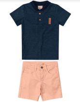 Conjunto Social Infantil Menino Camisa Malha Mesclada Bermuda em Sarja com Elastano - Carinhoso