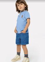 Conjunto Social Infantil Menino Camisa Malha Mesclada Bermuda em Sarja com Elastano - Carinhoso Conjunto Social Infantil Menino Camisa Malha Mesclada Bermuda em Sarja com Elastano - Carinhoso