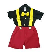 Conjunto Social Infantil Menino Tematico Suspensorio Festa Aniversario Mundo Bita e Mickey Mesversário Bebe RN a 02 Anos -