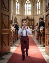 Conjunto Social Infantil Meninos Miss Cherry com Suspensório Marsala