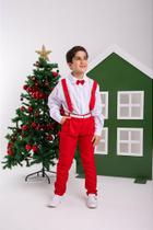 Conjunto Social Infantil Meninos Miss Cherry com Suspensório Vermelho