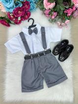 Conjunto Social Infantil Miss Cherry com Shorts em Cinza Grafite Conjunto Social Infantil Miss Cherry com Shorts em Cinza Grafite