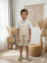 Conjunto Social Infantil Pajem Batizado Leandro Colete Linho
