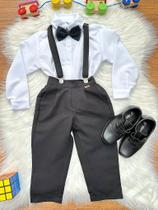 Conjunto Social Infantil Pajem: Camisa Branca, Calça Preta, Gravata e Suspensório