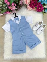 Conjunto Social Miss Cherry Leandro com Colete Azul Bebê e Gravata Borboleta Conjunto Social Miss Cherry Leandro com Colete Azul Bebê e Gravata Borboleta