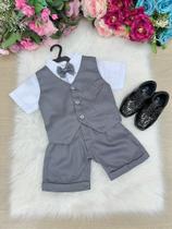Conjunto Social Miss Cherry Leandro com Colete Cinza Grafite e Gravata Borboleta Conjunto Social Miss Cherry Leandro com Colete Cinza Grafite e Gravata Borboleta