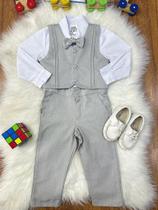 Conjunto Social Pajem: Camisa Branca, Calça e Colete Cinza