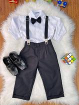 Conjunto Social Pajem: Camisa Branca, Calça e Suspensório Preto