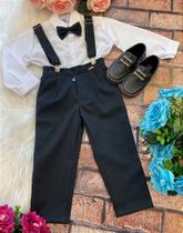 Conjunto Social Pajem: Camisa Branca, Calça Preta, Gravata e Suspensório Conjunto Social Pajem: Camisa Branca, Calça Preta, Gravata e Suspensório