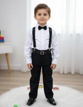 Conjunto Social Pajem Camisa Branca Calça Susp. Preto Conjunto Social Pajem Camisa Branca Calça Susp. Preto