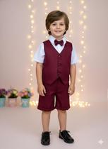 Conjunto Social Pajem Colete Marsala Menino Festa - Camisa, Gravata e Cinto