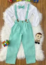 Conjunto Social Pajem Menino: Camisa Branca, Calça e Susp. Verde para Festa Infantil Conjunto Social Pajem Menino: Camisa Branca, Calça e Susp. Verde para Festa Infantil