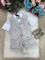 Conjunto Social Pajem Menino com Colete Cinza Claro e Gravata Borboleta