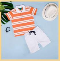Conjunto Social Tamanho 3 Camiseta Laranja Bermuda Branca Conjunto Social Tamanho 3 Camiseta Laranja Bermuda Branca
