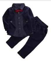 Conjunto social terninho infantil menino - Tamanho 2 - Cor azul escuro com camisa preta - Alice