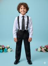 Conjunto Social Terno Preto para Meninos com Suspensório em Cetim