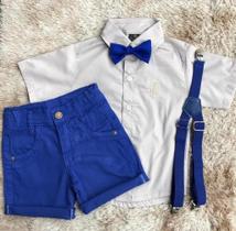 Conjunto social verão - Batizado Pajem casamento - Manga Curta Bebe Infantil Cinza e Azul